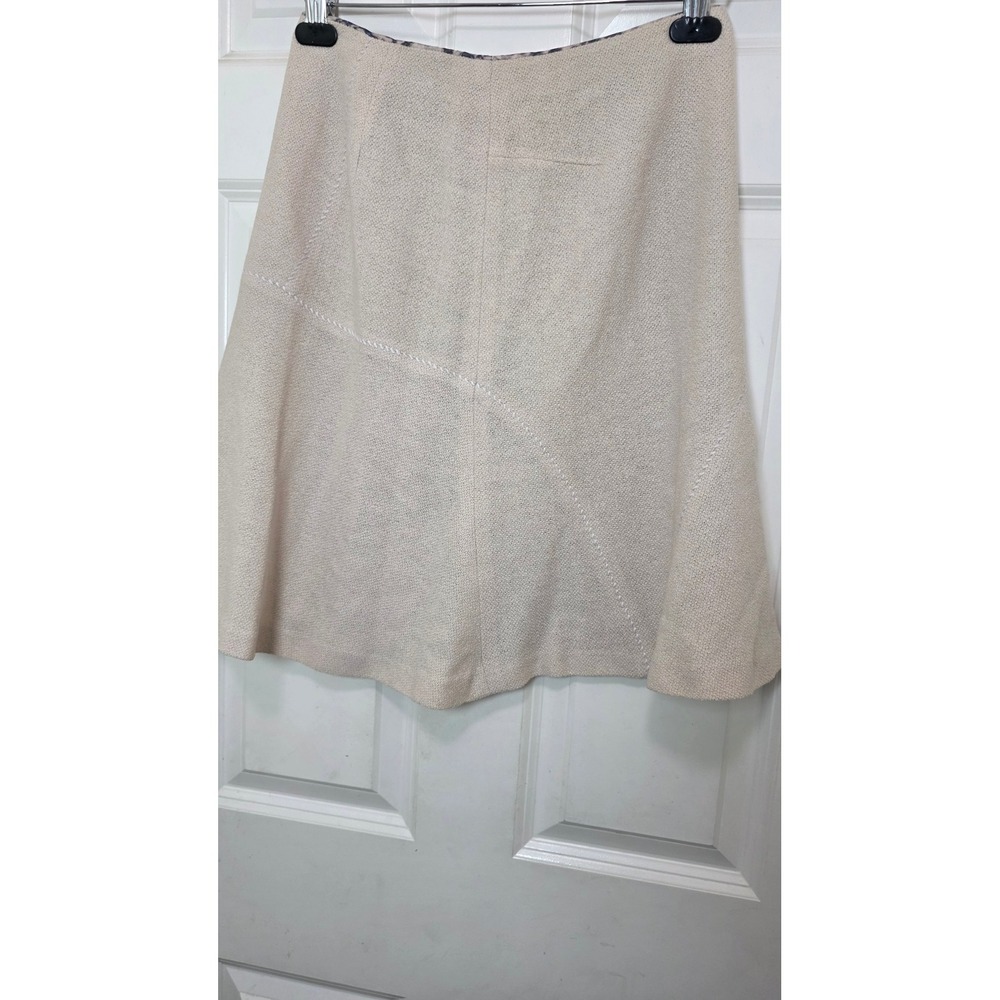 Mine A-Line Skirt Womens 64-94 Cream Beige Wool Blend Textured Whipstitch Detail